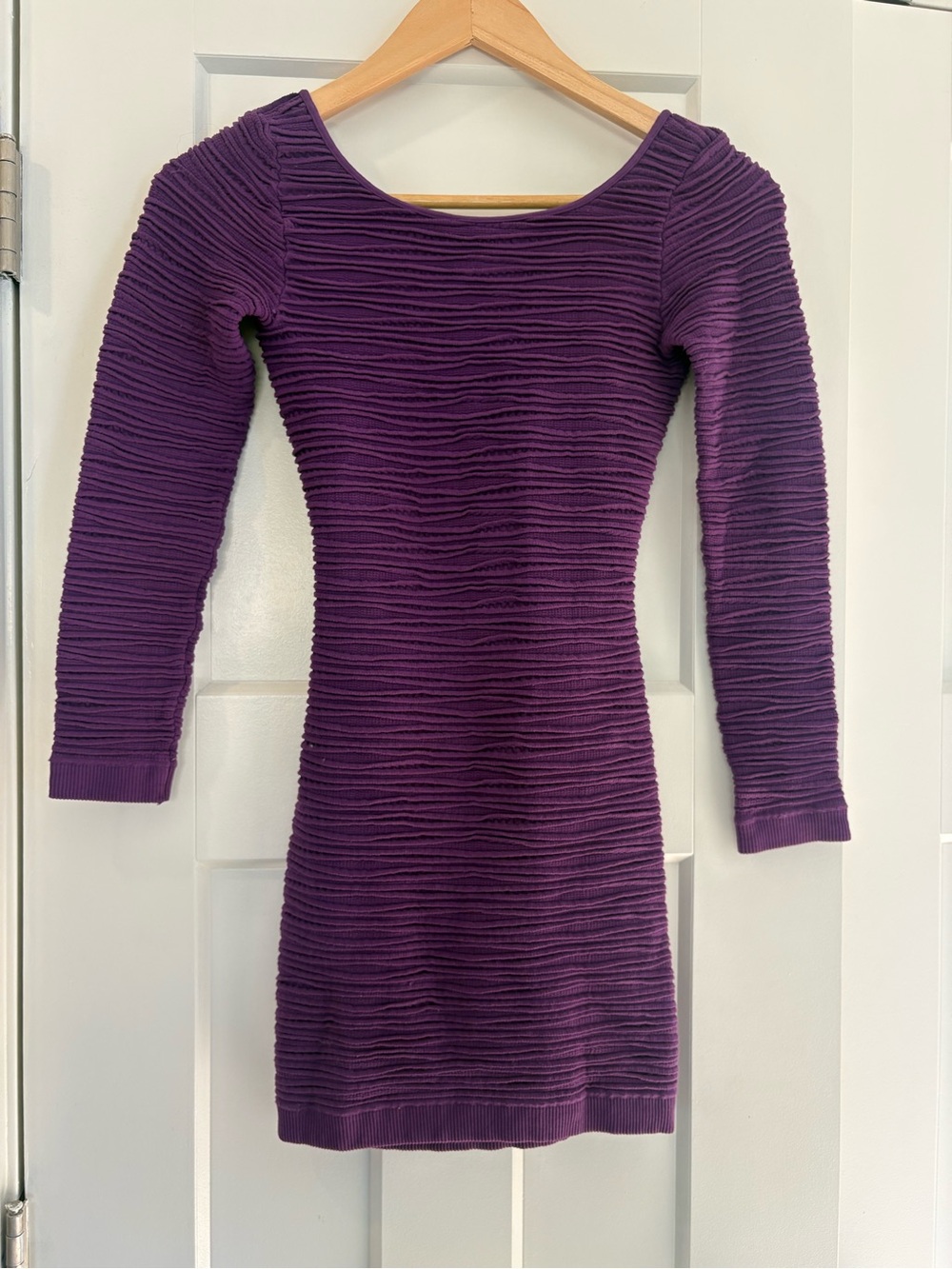 BCBGeneration Purple Long Sleeve Ribbed Bodycon Dress
